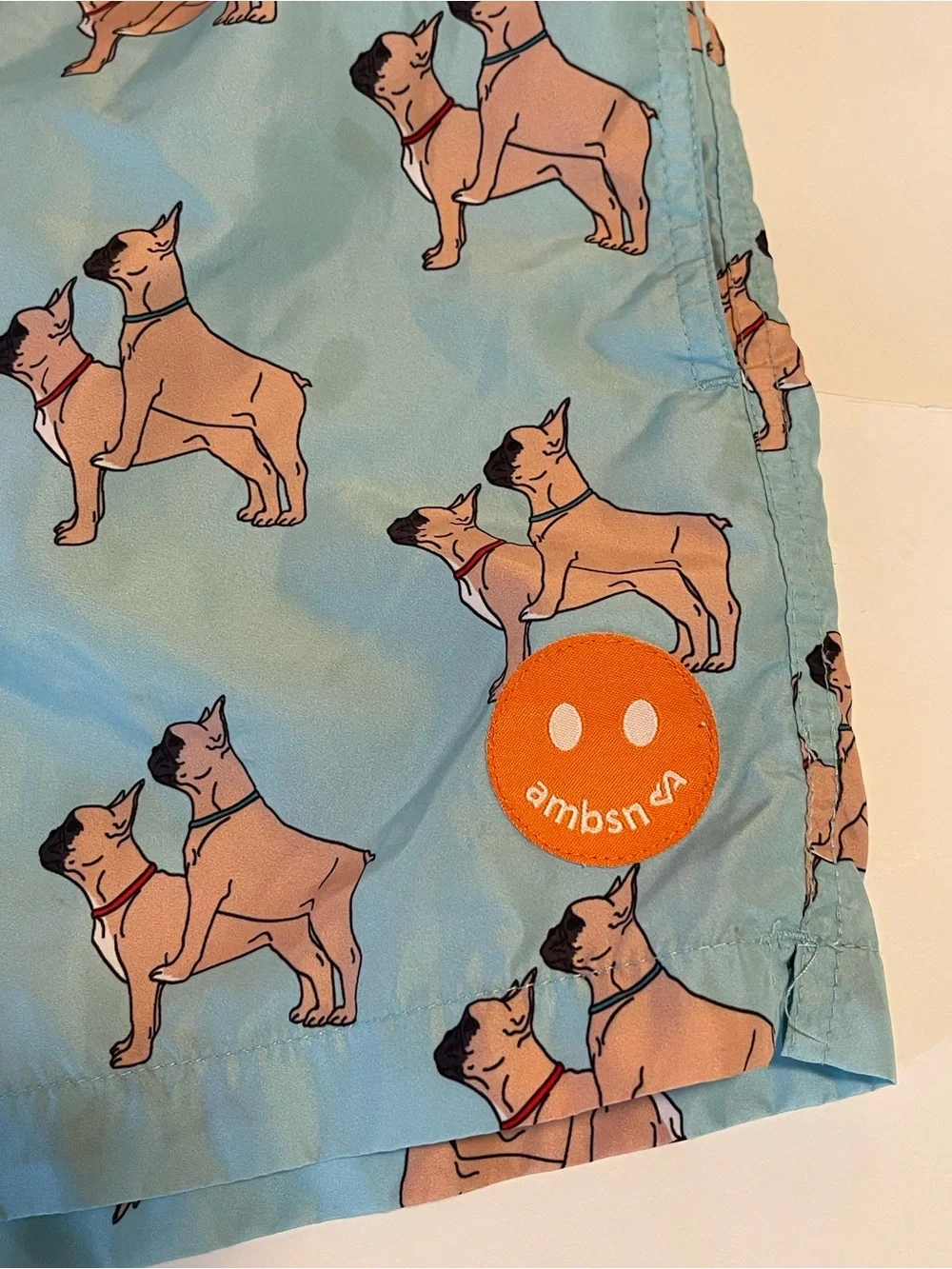 Ambsn Mens Swim Shorts Trunk Lined Medium French Bulldog Print Pockets Funny